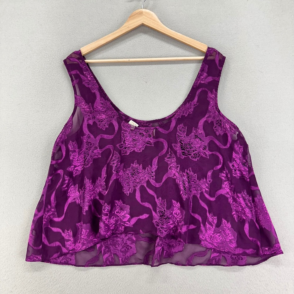 Vintage Victoria Secret Tank Top Blouse Womens L Purple Gold Label Floral - Picture 2 of 7